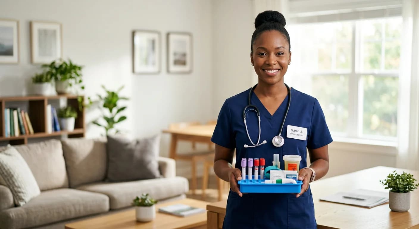 Certified Speedy Sticks phlebotomist holding blood collection specimen tray