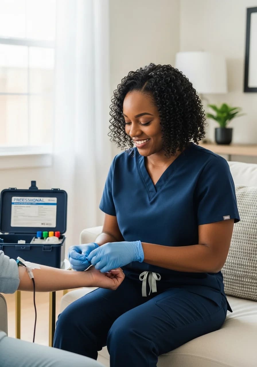 Phlebotomist arriving for a home visit