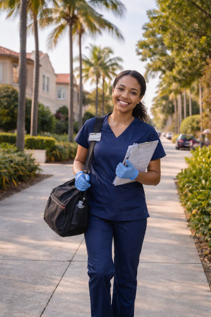 Mobile phlebotomist in Los Angeles, California using the Speedy Sticks app for at-home blood draw jobs